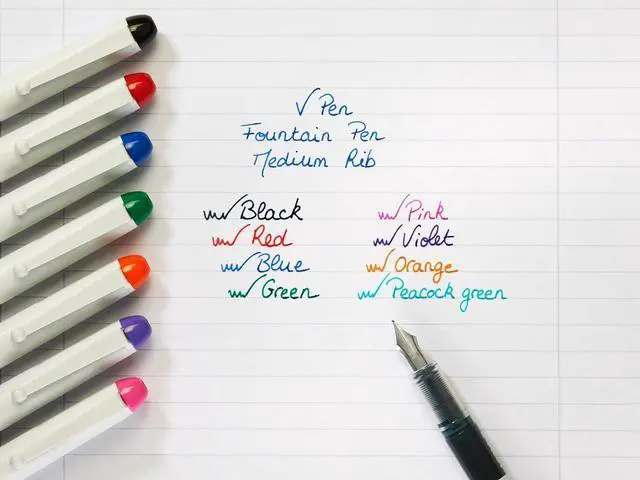 Alt view image 3 of 5 - PILOT V PEN - Erasable Disposable Fountain Pen - 0.6mm Nib Tip - Medium Line - Pack of 7 - Black, Red, Pink, Violet, Blue, Peacock & Green