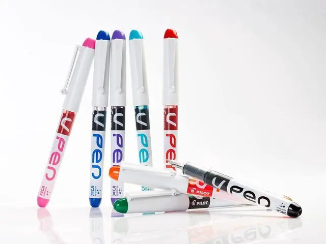 Alt view image 4 of 5 - PILOT V PEN - Erasable Disposable Fountain Pen - 0.6mm Nib Tip - Medium Line - Pack of 7 - Black, Red, Pink, Violet, Blue, Peacock & Green