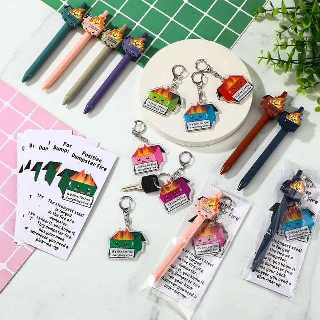 Alt view image 6 of 7 - Sayglossy 36 Sets CNA Week Gifts Dumpster Fire Response Team Funny Ballpoint Pens Acrylic Keychains Bookmarks EMS Week Gifts for Volunteer Nurse Teacher Office Employee Team Graduation