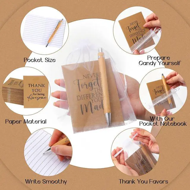 Alt view image 2 of 6 - Teling 30 Sets Teacher End of Year Appreciation Gifts Include Thank You Notebooks Inspirational Bamboo Wooden Ballpoint Pen with Organza Bag Notebook Journal for Teacher Women Staff Team Coworker