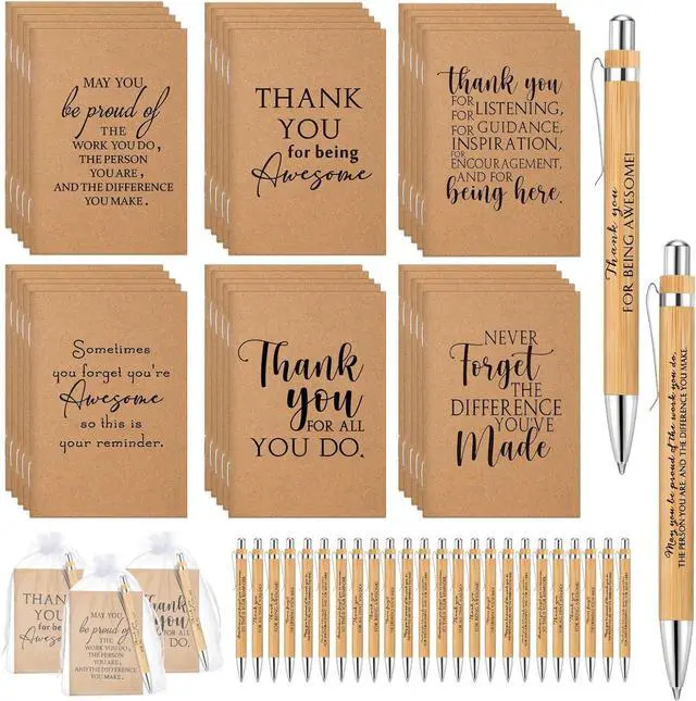 Main image of Teling 30 Sets Teacher End of Year Appreciation Gifts Include Thank You Notebooks Inspirational Bamboo Wooden Ballpoint Pen with Organza Bag Notebook Journal for Teacher Women Staff Team Coworker