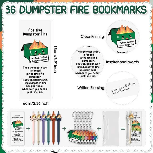 Alt view image 3 of 7 - Sayglossy 36 Sets CNA Week Gifts Dumpster Fire Response Team Funny Ballpoint Pens Acrylic Keychains Bookmarks EMS Week Gifts for Volunteer Nurse Teacher Office Employee Team Graduation