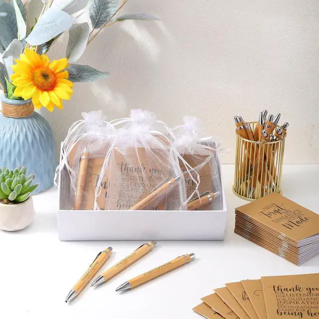 Alt view image 5 of 6 - Teling 30 Sets Teacher End of Year Appreciation Gifts Include Thank You Notebooks Inspirational Bamboo Wooden Ballpoint Pen with Organza Bag Notebook Journal for Teacher Women Staff Team Coworker