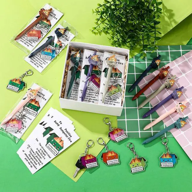 Alt view image 5 of 7 - Sayglossy 36 Sets CNA Week Gifts Dumpster Fire Response Team Funny Ballpoint Pens Acrylic Keychains Bookmarks EMS Week Gifts for Volunteer Nurse Teacher Office Employee Team Graduation