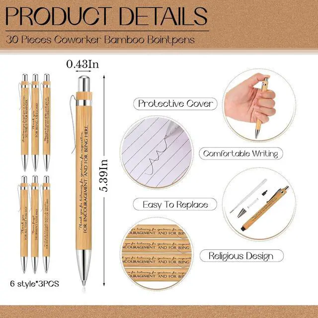 Alt view image 6 of 6 - Teling 30 Sets Teacher End of Year Appreciation Gifts Include Thank You Notebooks Inspirational Bamboo Wooden Ballpoint Pen with Organza Bag Notebook Journal for Teacher Women Staff Team Coworker