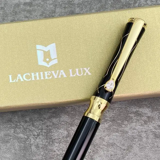 Alt view image 2 of 7 - LACHIEVA LUX Black Elegant Crystal Executive Metal Ballpoint Pen with German-made P900M Refills, Luxury and High end Writing Instruments for women-Black