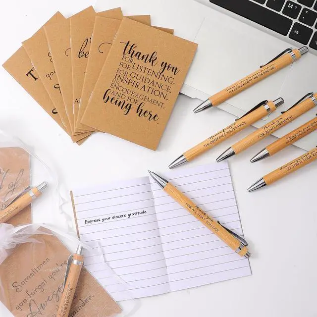 Alt view image 4 of 6 - Teling 30 Sets Teacher End of Year Appreciation Gifts Include Thank You Notebooks Inspirational Bamboo Wooden Ballpoint Pen with Organza Bag Notebook Journal for Teacher Women Staff Team Coworker