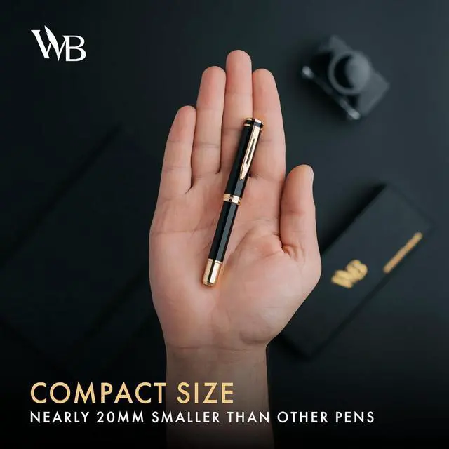 Alt view image 2 of 5 - Wordsworth and Black Fountain Pen Mini EDC: Luxury Black Heavy Pocket Pen, Gold Finish, Medium Nib, 6 Ink Cartridges, Ink Converter, Travel Refillable Writing Pen Gift Set, Men & Women