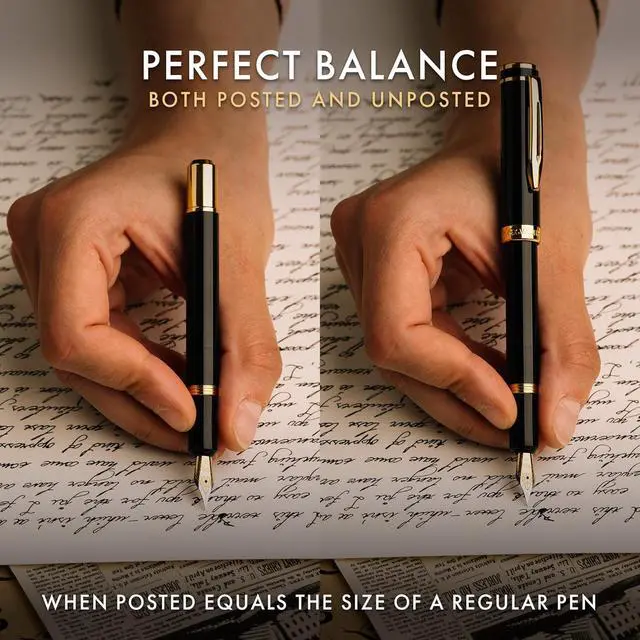 Alt view image 4 of 5 - Wordsworth and Black Fountain Pen Mini EDC: Luxury Black Heavy Pocket Pen, Gold Finish, Medium Nib, 6 Ink Cartridges, Ink Converter, Travel Refillable Writing Pen Gift Set, Men & Women