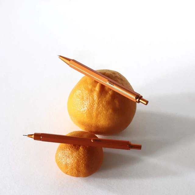 Alt view image 4 of 6 - RHODIA 9388C - Script Refillable Ballpoint Pen Hexagonal Brushed Aluminium Body - Orange - 0.7 mm High Precision Retractable Ball Point, Black Ink - Script Collection