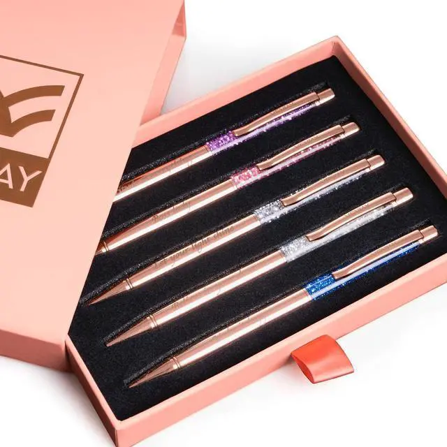 Main image of Veway - Luxury Pens for Women, 5 Glitter Rose Gold Writing Pens, Exclusive Pen Sets for Women Gift, Refillable Ballpoint Gift Set for Teachers, Executives & Special Occasions