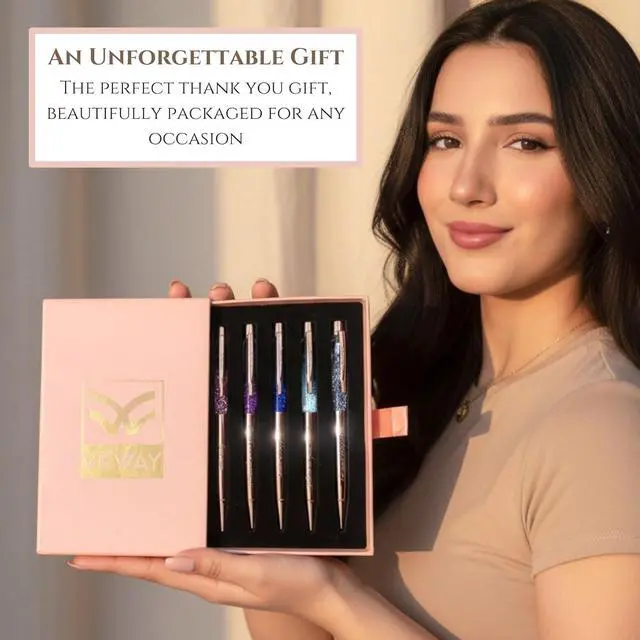 Alt view image 3 of 7 - Veway - Luxury Pens for Women, 5 Glitter Rose Gold Writing Pens, Exclusive Pen Sets for Women Gift, Refillable Ballpoint Gift Set for Teachers, Executives & Special Occasions