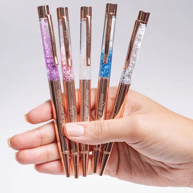 Alt view image 5 of 7 - Veway - Luxury Pens for Women, 5 Glitter Rose Gold Writing Pens, Exclusive Pen Sets for Women Gift, Refillable Ballpoint Gift Set for Teachers, Executives & Special Occasions