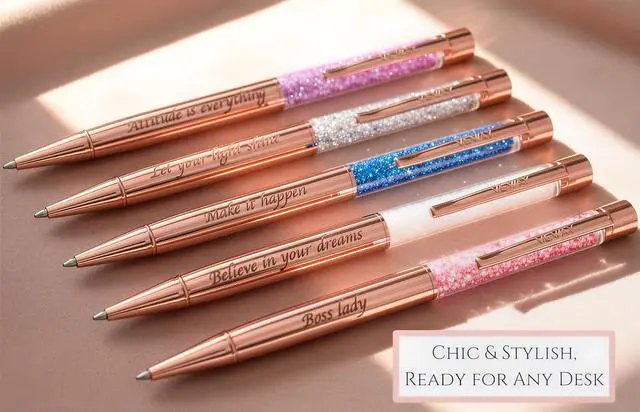 Alt view image 2 of 7 - Veway - Luxury Pens for Women, 5 Glitter Rose Gold Writing Pens, Exclusive Pen Sets for Women Gift, Refillable Ballpoint Gift Set for Teachers, Executives & Special Occasions