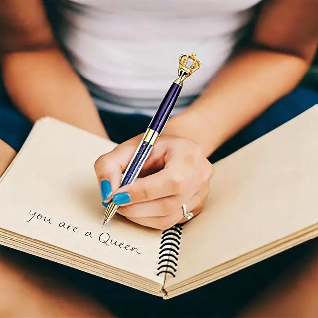Alt view image 5 of 7 - 12 Pack Fancy Crown Pens, Assorted Colors Metal Ballpoint with Hollow Crushed Diamond Top, Bling Desk Decor, Black Ink for Wedding Guest Book, Bridal Shower Favors