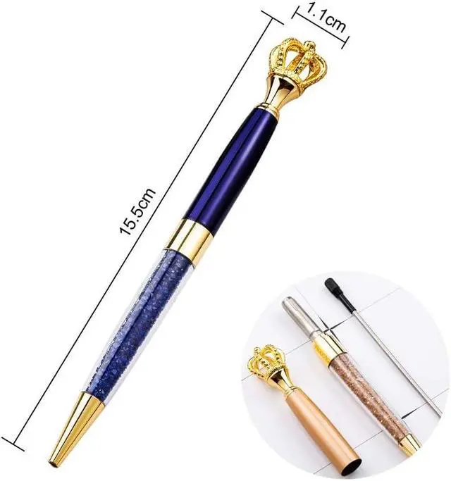 Alt view image 7 of 7 - 12 Pack Fancy Crown Pens, Assorted Colors Metal Ballpoint with Hollow Crushed Diamond Top, Bling Desk Decor, Black Ink for Wedding Guest Book, Bridal Shower Favors