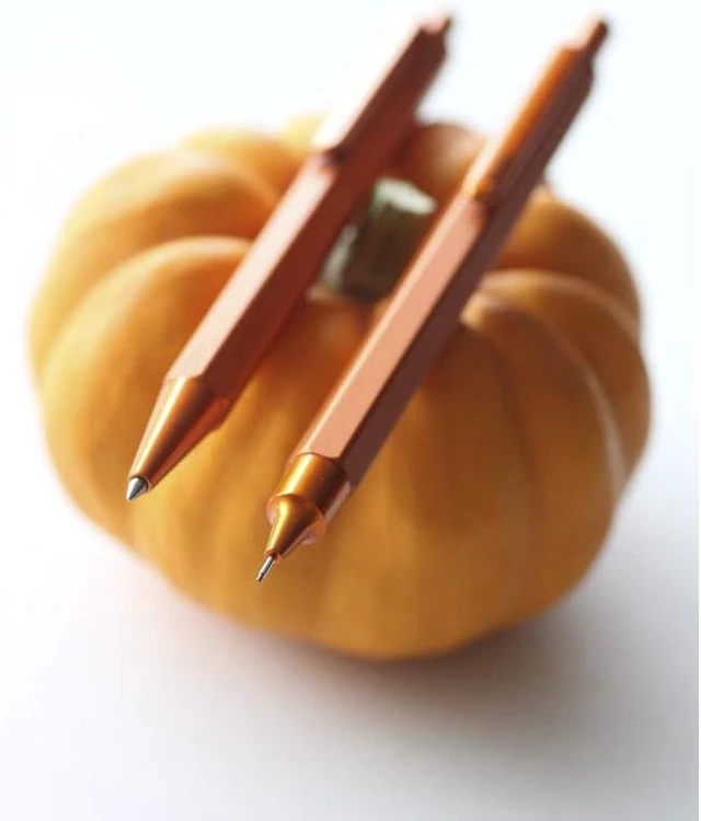 Alt view image 2 of 6 - RHODIA 9388C - Script Refillable Ballpoint Pen Hexagonal Brushed Aluminium Body - Orange - 0.7 mm High Precision Retractable Ball Point, Black Ink - Script Collection