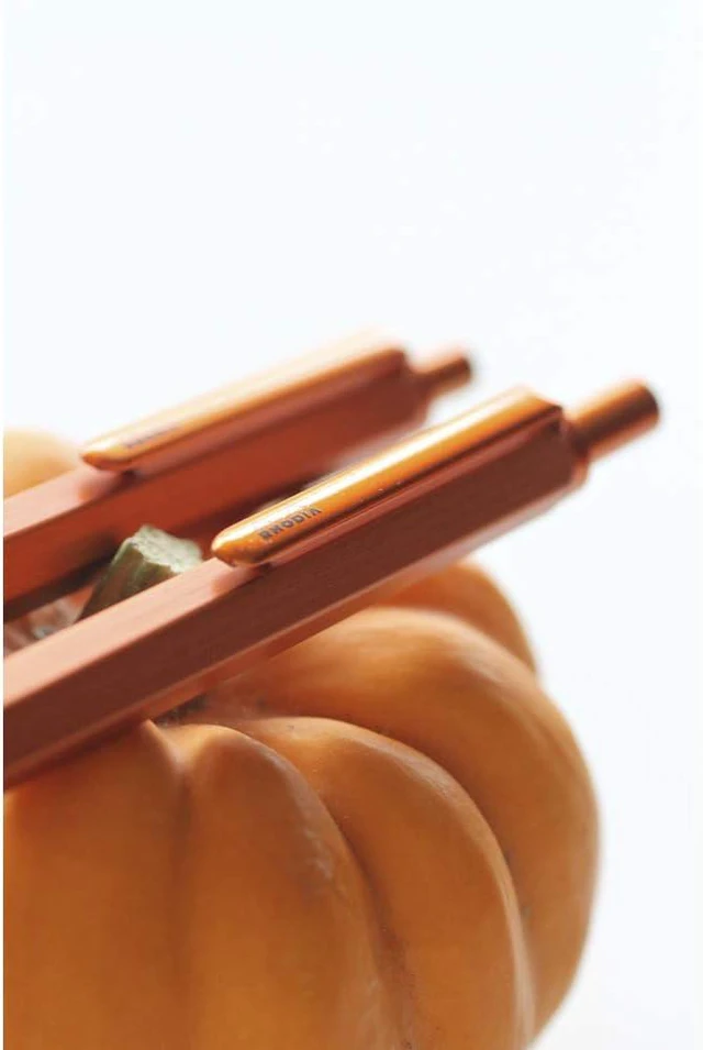 Alt view image 3 of 6 - RHODIA 9388C - Script Refillable Ballpoint Pen Hexagonal Brushed Aluminium Body - Orange - 0.7 mm High Precision Retractable Ball Point, Black Ink - Script Collection