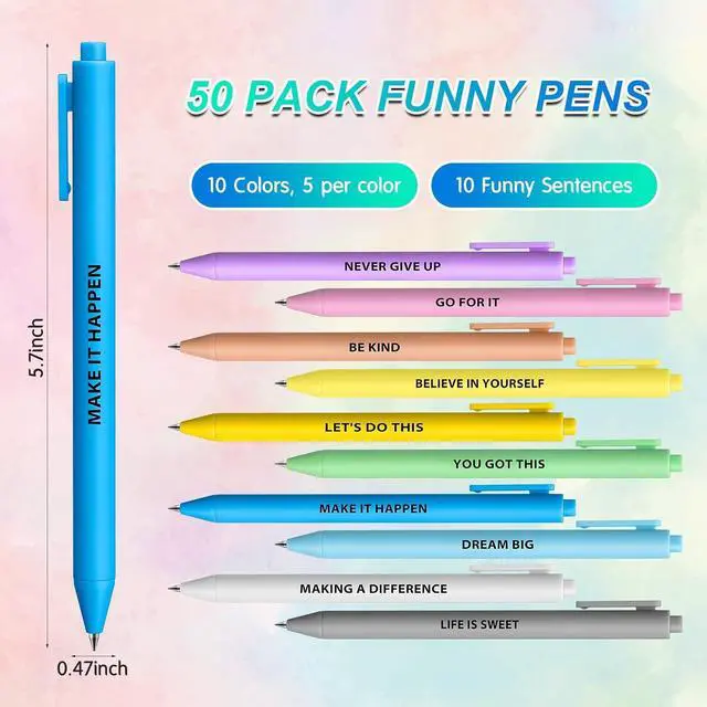 Alt view image 2 of 7 - Epakh 50 Pcs Funny Ballpoint Pens Bulk, Funny Pens for Work with Sayings Complain Inspirational Optimisti Motivational Quotes Gifts for Office School, Black Ink(Inspirational,Macaron Color)