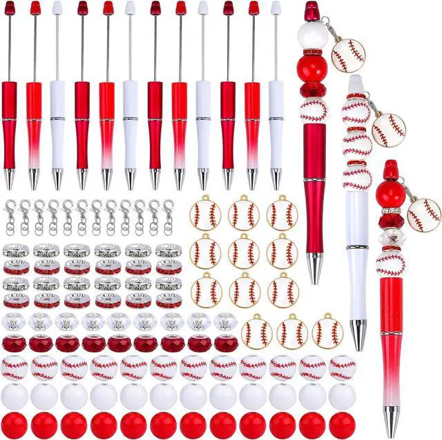 Main image of 12 Pcs Beadable Pens Diy Assorted Bead Pens Wood Bead Crystal Spacer Beads Black Ink Diy Ballpoint Pen Set Baseball Pendant For Women School Office Supplies Diy Gift Crafts