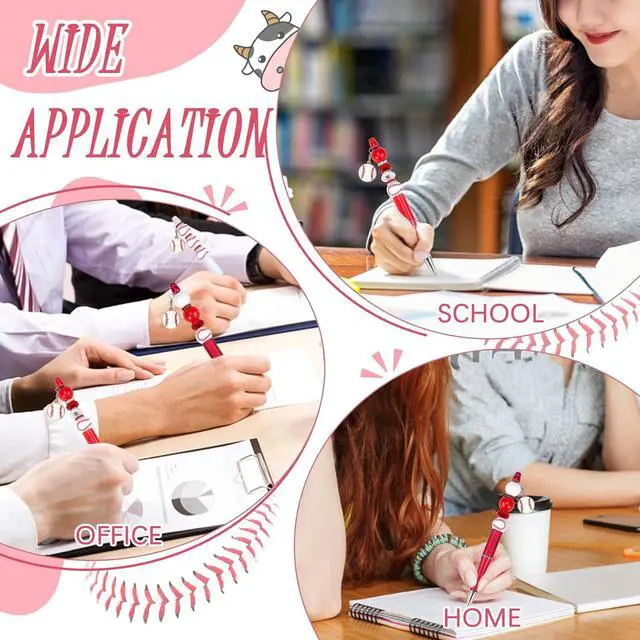 Alt view image 6 of 6 - 12 Pcs Beadable Pens Diy Assorted Bead Pens Wood Bead Crystal Spacer Beads Black Ink Diy Ballpoint Pen Set Baseball Pendant For Women School Office Supplies Diy Gift Crafts
