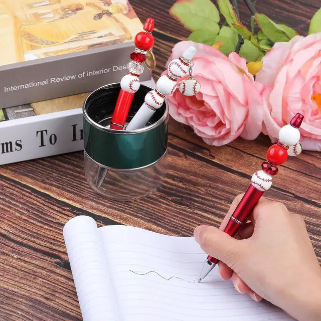 Alt view image 5 of 6 - 12 Pcs Beadable Pens Diy Assorted Bead Pens Wood Bead Crystal Spacer Beads Black Ink Diy Ballpoint Pen Set Baseball Pendant For Women School Office Supplies Diy Gift Crafts