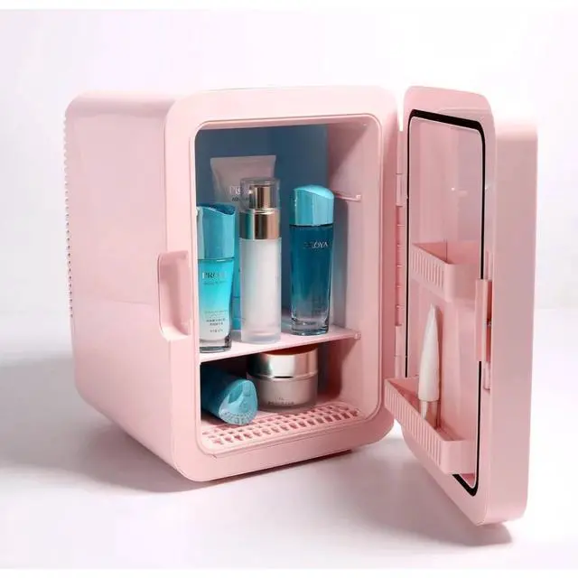 Alt view image 3 of 7 - 9 Can Mini Beauty Lighted Mirror Fridge - Compact Countertop Refrigerator for Skincare