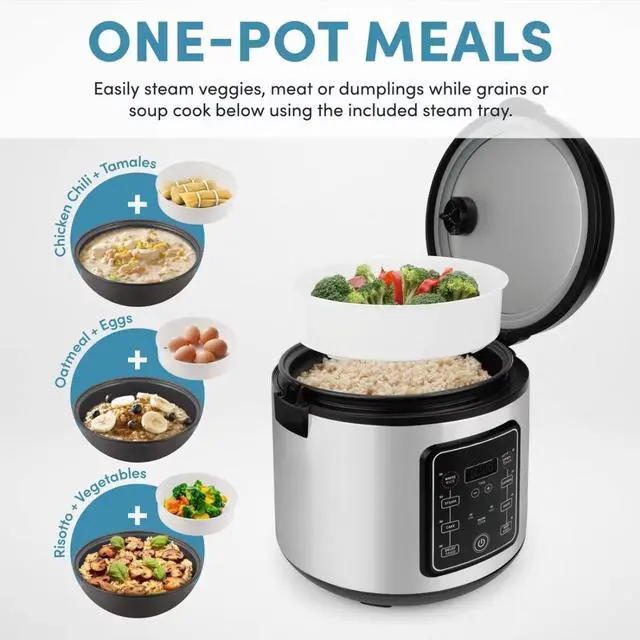 Alt view image 5 of 7 - 20 Cup Digital Multicooker & Rice Cooker - Stainless Steel, 5 Settings, Auto Keep Warm, Nonstick, 700W