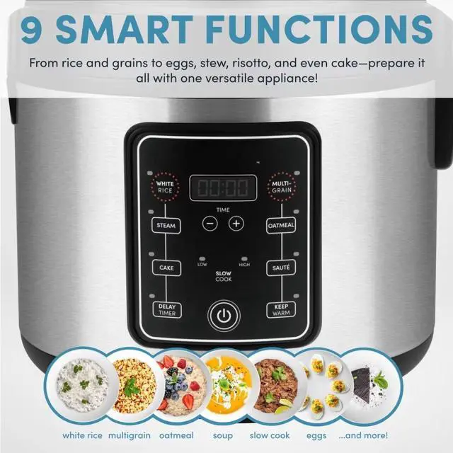 Alt view image 6 of 7 - 20 Cup Digital Multicooker & Rice Cooker - Stainless Steel, 5 Settings, Auto Keep Warm, Nonstick, 700W