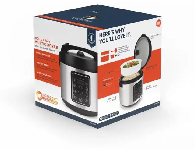 Alt view image 4 of 7 - 20 Cup Digital Multicooker & Rice Cooker - Stainless Steel, 5 Settings, Auto Keep Warm, Nonstick, 700W