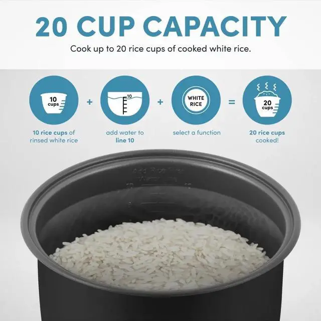 Alt view image 7 of 7 - 20 Cup Digital Multicooker & Rice Cooker - Stainless Steel, 5 Settings, Auto Keep Warm, Nonstick, 700W