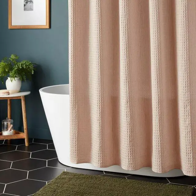 Alt view image 2 of 3 - Waffle Weave Shower Curtain-Durable fabric for long-lasting use