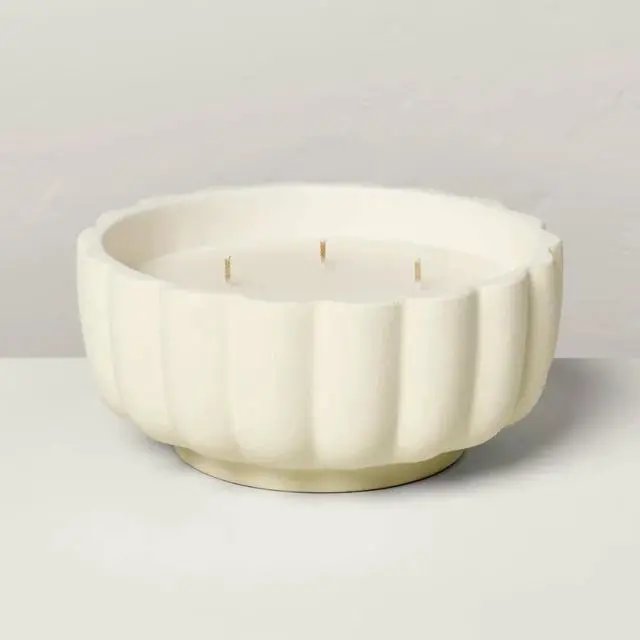 Main image of 5-Wick Rustic Ceramic Salt Scalloped Jar Candle Cream 32oz
