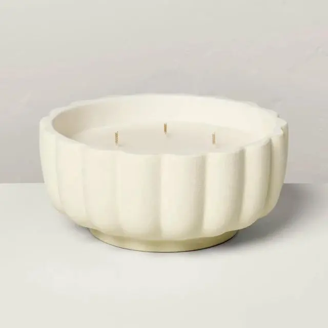 Alt view image 2 of 5 - 5-Wick Rustic Ceramic Salt Scalloped Jar Candle Cream 32oz