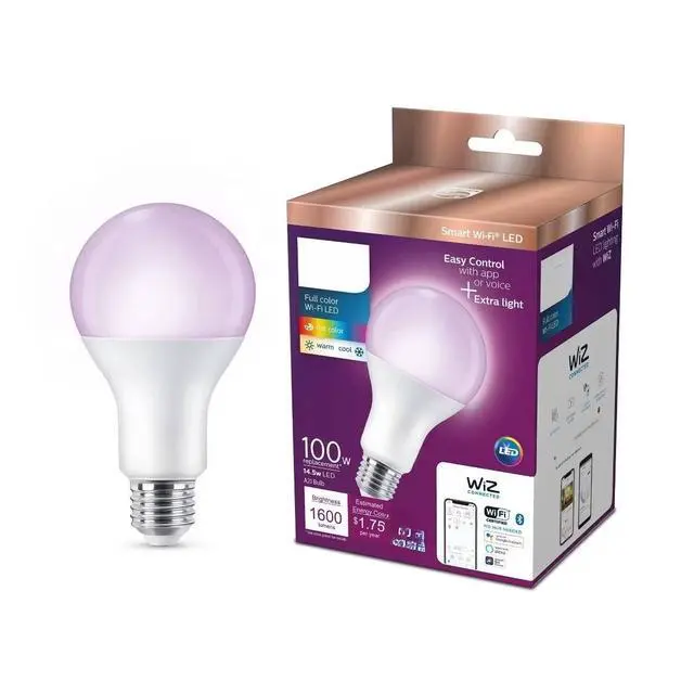 Alt view image 2 of 5 - Smart Wi-Fi 100W Multi-Colored LED Light Bulb A21 1P