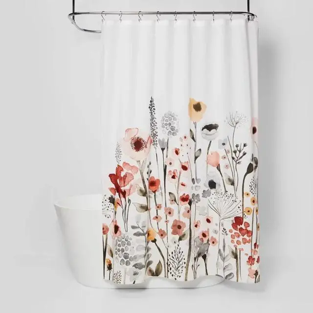 Main image of Watercolor Floral Shower Curtain Rust/Gray