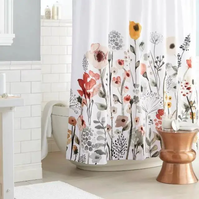 Alt view image 4 of 4 - Watercolor Floral Shower Curtain Rust/Gray