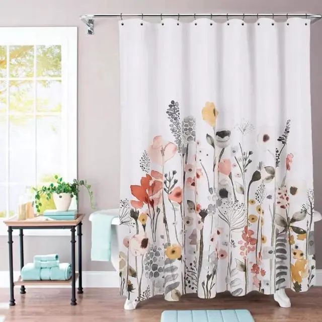 Alt view image 2 of 4 - Watercolor Floral Shower Curtain Rust/Gray