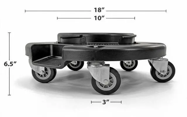 Alt view image 2 of 7 - Trash Can Dolly | Heavy-Duty Plastic | 5 Casters | Foot Stabilizer | 460 Lb. Capacity (Black)