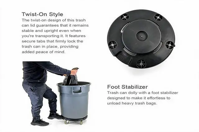 Alt view image 4 of 7 - Trash Can Dolly | Heavy-Duty Plastic | 5 Casters | Foot Stabilizer | 460 Lb. Capacity (Black)