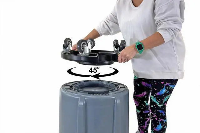 Alt view image 5 of 7 - Trash Can Dolly | Heavy-Duty Plastic | 5 Casters | Foot Stabilizer | 460 Lb. Capacity (Black)