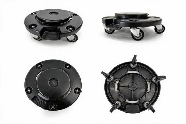 Alt view image 7 of 7 - Trash Can Dolly | Heavy-Duty Plastic | 5 Casters | Foot Stabilizer | 460 Lb. Capacity (Black)