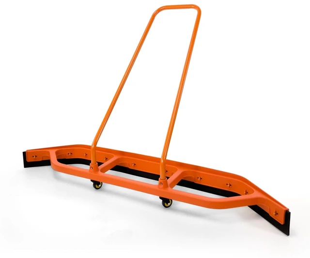 Main image of Heavy Duty Commercial Floor Squeegee with Wheels, Extra Wide 59" Curved Water Squeegee with 37" Push Handle, Orange Metal Frame & Black Blade for Warehouse, Garage & Industrial Floor Cleaning