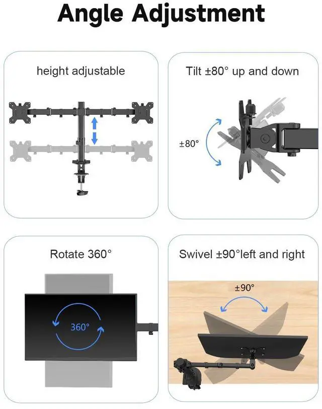 Alt view image 11 of 14 - Dual Monitor Desk Mount, Adjustable Dual Monitor Arm for 2 Computer Screens up to 27 inch, Dual Gas Spring Monitor Arm, Holds up to 22 lbs Each, VESA 75x75/100x100 mm, Black (MD9442)