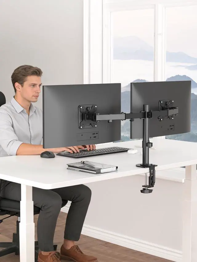 Alt view image 12 of 14 - Dual Monitor Desk Mount, Adjustable Dual Monitor Arm for 2 Computer Screens up to 27 inch, Dual Gas Spring Monitor Arm, Holds up to 22 lbs Each, VESA 75x75/100x100 mm, Black (MD9442)