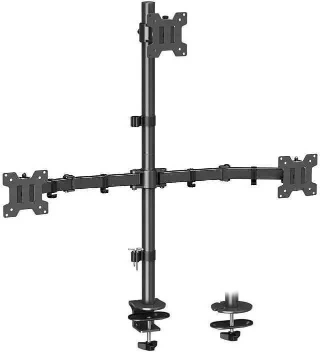 Alt view image 8 of 14 - Triple Monitor Mount, Monitor Desk Mount for 3 Screens up to 32 inch, 17.6 lbs Each, Fully Adjustable Stacked Computer Stand, Table VESA Mounting, C clamp/Grommet Base