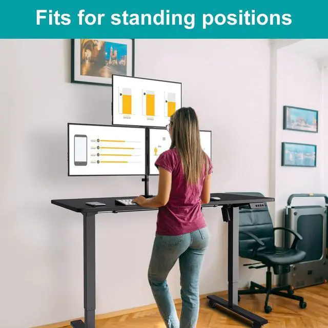 Alt view image 11 of 14 - Triple Monitor Mount, Monitor Desk Mount for 3 Screens up to 32 inch, 17.6 lbs Each, Fully Adjustable Stacked Computer Stand, Table VESA Mounting, C clamp/Grommet Base