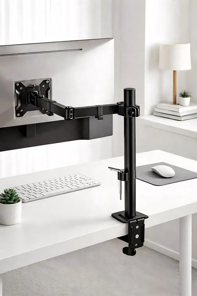 Alt view image 8 of 14 - Extra-Long Single Monitor Mount for 17-32 inches Screen, Fully Adjustable Articulating Desk Monitor Stand up to 22lbs Capacity, Computer Mount with C Clamp and Grommet Base, Max VESA 100x100mm