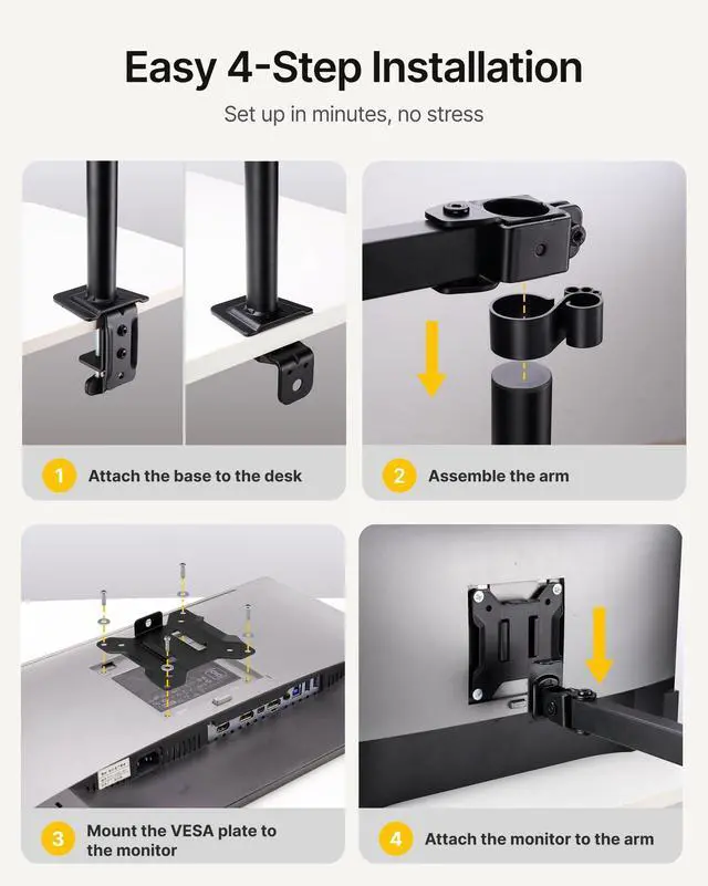 Alt view image 13 of 14 - Extra-Long Single Monitor Mount for 17-32 inches Screen, Fully Adjustable Articulating Desk Monitor Stand up to 22lbs Capacity, Computer Mount with C Clamp and Grommet Base, Max VESA 100x100mm