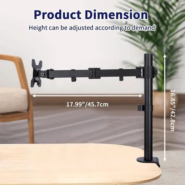 Alt view image 9 of 14 - Single Monitor Desk Mount, Heavy Duty Adjustable Monitor Stand for 13"-32" Screen, Monitor Arm Desk Mount Holds Up to 22lbs with C Clamp/Grommet Base